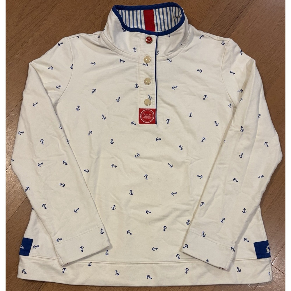 Joules 1/4 Snap Pullover Sweatshirt 14 Funnel Neck AOP Anchors Coastal Beach